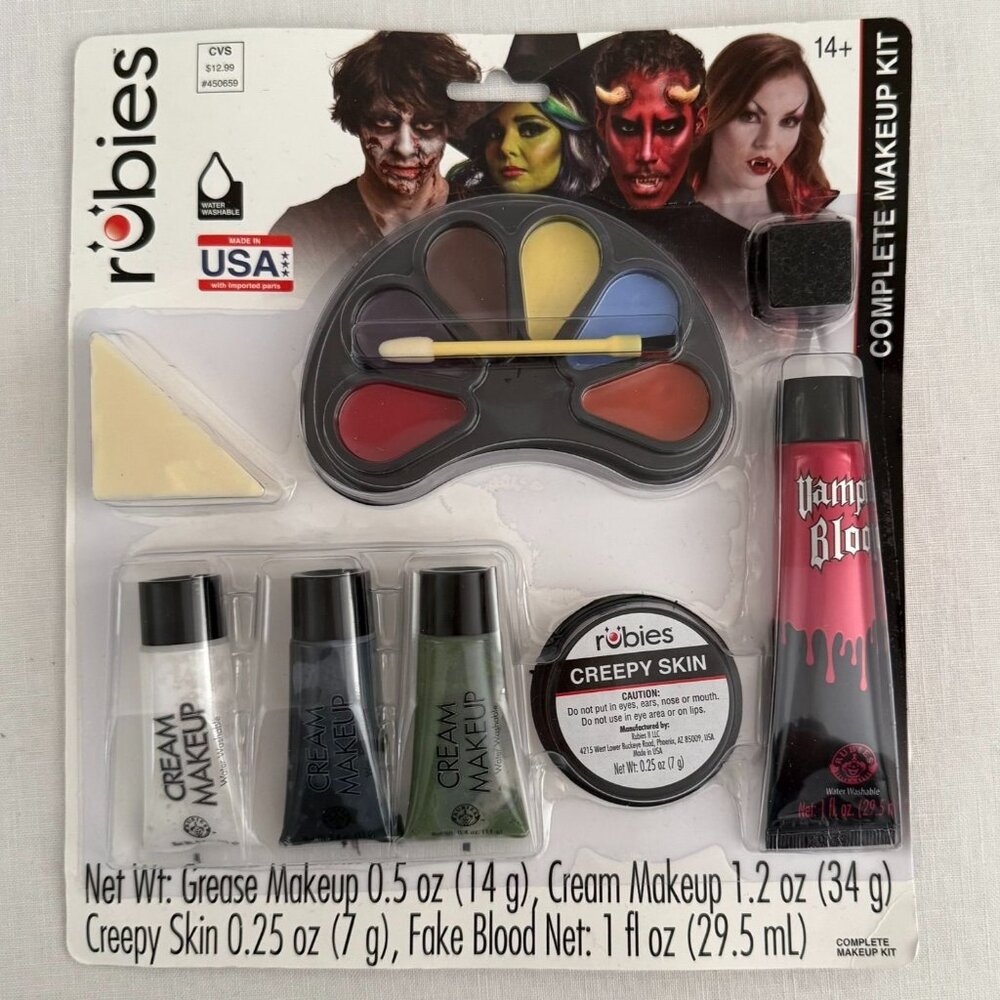 Rubies Complete Makeup Halloween Costume Kit Grease Cream Fake Blood Creepy Skin